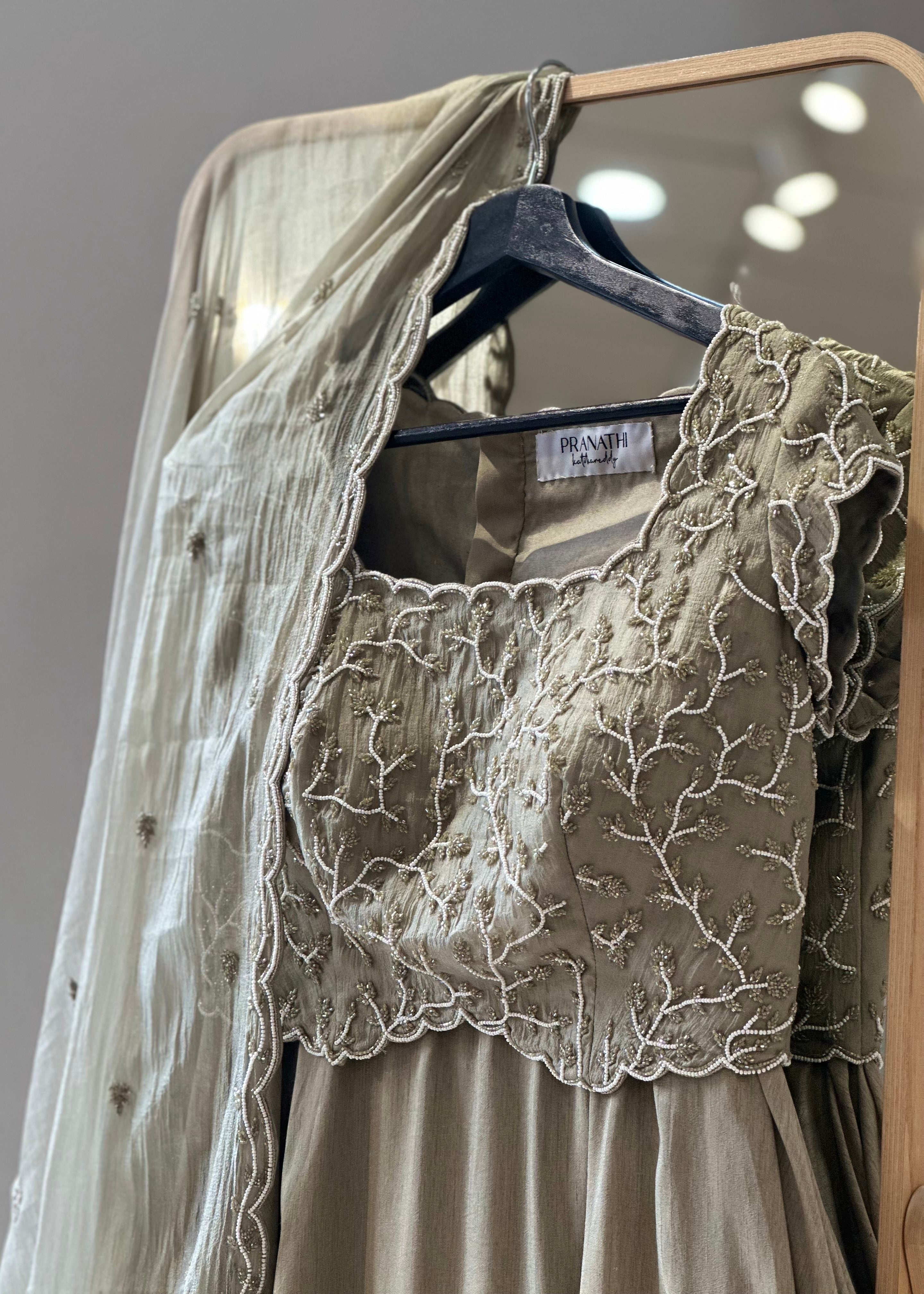 Oyster Ash Lehenga Set